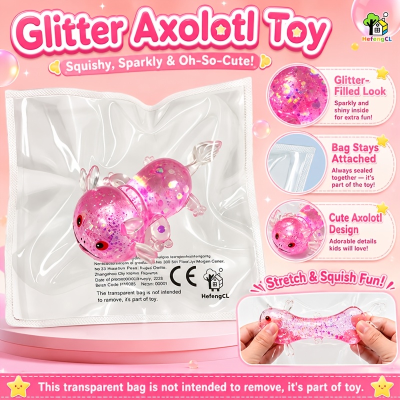 Glitter Cute Salamander Squeeze Toy, Mini